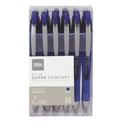 Office Depot® Brand Super Comfort Grip Retractable Gel Pens, Medium Point, 0.7 mm, Blue Barrel, Blue Ink, Pack Of 12