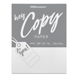 Office Depot® School Multi-Use Printer & Copy Paper, White, Letter (8.5" x 11"), 300 Sheets Per Pack, 20 Lb, 92 Brightness