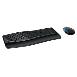 Microsoft® Sculpt Comfort Wireless Keyboard & Mouse, Contoured/Curved Full Size Keyboard, Black, Ambidextrous Laser Mouse