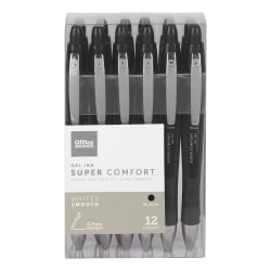 Office Depot® Brand Super Comfort Grip Retractable Gel Pens, Medium Point, 0.7 mm, Black Barrel, Black Ink, Pack Of 12