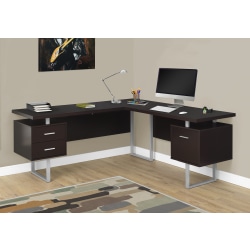 Monarch Specialties 71"W L-Shaped Corner Desk With 2 Drawers, Cappuccino