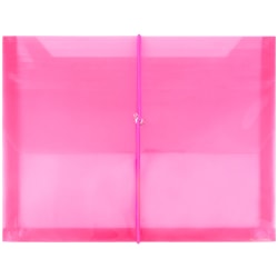 JAM Paper® Plastic Booklet Envelope, Letter-Size, 9 3/4" x 13", Bungee Closure, Fuchsia Pink