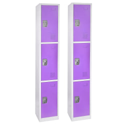 Alpine Large 3-Tier Steel Lockers, 72"H x 12"W x 12"D, Purple, Pack Of 2 Lockers