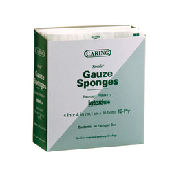 Medline CARING Woven Gauze Sponges, 12-Ply, 4" x 4", White, Pack Of 50