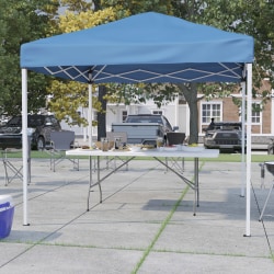 Flash Furniture 8'x8' Pop Up Event Canopy Tent with Carry Bag and 6-Foot Bi-Fold Folding Table with Carrying Handle - Tailgate Tent Set, Blue