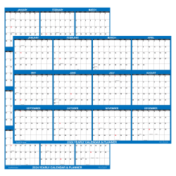 2024 SwiftGlimpse Wet/Dry-Erase Laminated Reversible Yearly Wall Calendar, 36" x 24", Navy