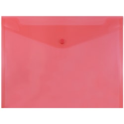JAM Paper® Booklet Plastic Envelopes, Letter-Size, 9 3/4" x 13", Button-Snap Closure, Red, Pack Of 12