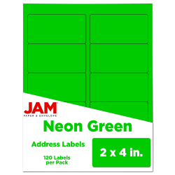 JAM Paper® Mailing Address Labels, Rectangle, 2" x 4", Neon Green, Pack Of 120