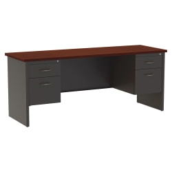 WorkPro® Modular 72"W x 24"D Double Pedestal Desk, Charcoal/Mahogany