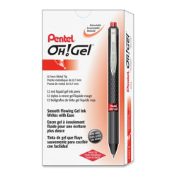 Pentel® OH! Medium Point Gel Pens, Pack Of 12, Medium Point, 0.7 mm, Carbon Fiber Barrel, Red Ink