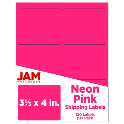 JAM Paper® Mailing Address Labels, Rectangle, 3 1/3" x 4", Neon Pink, Pack Of 120