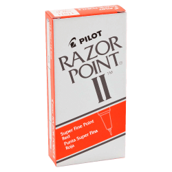Pilot Razor Point II Marker Pens - Super Fine Pen Point - 0.3 mm Pen Point Size - Red - Red Barrel - Plastic Tip - 12 / Dozen