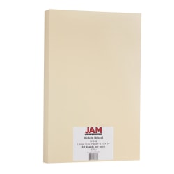 JAM Paper® Legal Card Stock, Vellum Bristol Ivory, Legal (8.5" x 14"), 67 Lb, Pack Of 50