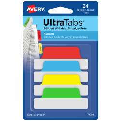 Avery® Margin Ultra Tabs®, 2.5" x 1", Assorted Primary, Set Of 24 Repositionable Tabs