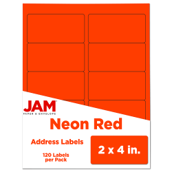 JAM Paper® Mailing Address Labels, Rectangle, 2" x 4", Neon Red, Pack Of 120