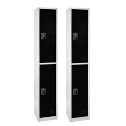 Alpine 2-Tier Steel Lockers, 72"H x 15"W x 15"D, Black, Set Of 2 Lockers