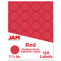 JAM Paper® Circle Label Sticker Seals, 1 2/3", Red, Pack Of 120