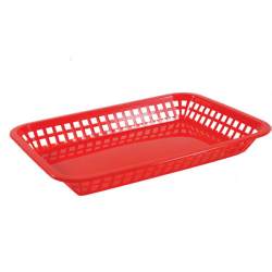 Tablecraft Rectangular Plastic Platter Baskets, 1-1/2"H x 8-1/2"W x 11-3/4"D, Red, Pack Of 12 Baskets