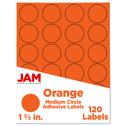 JAM Paper® Circle Label Sticker Seals, 1 2/3", Orange, Pack Of 120