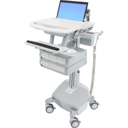 Ergotron StyleView Laptop Cart Desk Workstation LiFe Powered, 4 Drawers, 50-1/2"H x 17-1/2"W x 30-3/4"D, White/Gray