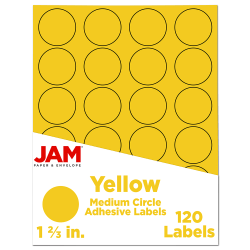 JAM Paper® Circle Label Sticker Seals, 1 2/3", Yellow, Pack Of 120