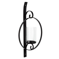 Uniek Kate And Laurel Doria Metal Wall Sconce Candle Holder, 21-3/4"H x 12-1/2"W x 5-1/2"D, Black