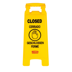 Rubbermaid Commercial Closed Multi-Lingual Floor Sign - CLOSED Print/Message - 11" x 25" - Rectangular Shape - Yellow