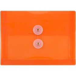 JAM Paper® Index Booklet Plastic Envelopes, 5 1/2" x 7 1/2", Button & String Closure, Orange, Pack Of 12