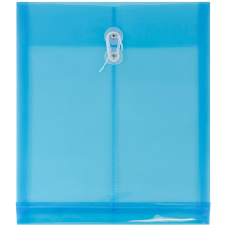 JAM Paper® Open-End Plastic Envelopes, Letter-Size, 9 3/4" x 11 3/4", Button & String Closure, Blue, Pack Of 12