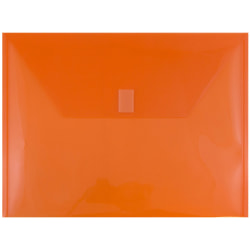 JAM Paper® Plastic Booklet Envelopes, Letter-Size, 9 3/4" x 13", Hook & Loop Closure, Orange, Pack Of 12