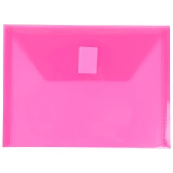 JAM Paper® Plastic Booklet Envelopes With Hook-And-Loop Fastener, 5 1/2" x 7 1/2", Gummed Seal, Fuchsia Pink, Pack Of 12