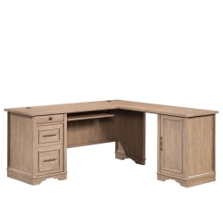 Sauder® Rollingwood 66"W L-Shaped Desk With Filing Drawer, Keyboard Shelf And CPU Storage, Brushed Oak