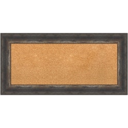 Amanti Art Rectangular Non-Magnetic Cork Bulletin Board, Natural, 35" x 17", Bark Rustic Char Plastic Frame