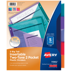 Avery® Big Tab™ Insertable Two-Tone 2 Pocket Plastic Dividers, 5-Tab, Multicolor