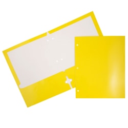 JAM Paper® Glossy 3-Hole-Punched 2-Pocket Presentation Folders, Yellow, Pack of 6