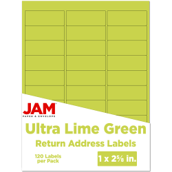 JAM Paper® Mailing Address Labels, Rectangle, 2 5/8" x 1", Lime Green, Pack Of 120