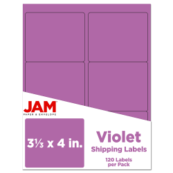 JAM Paper® Mailing Address Labels, Rectangle, 3 1/3" x 4", Purple, Pack Of 120