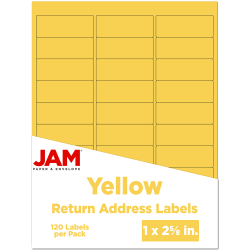 JAM Paper® Mailing Address Labels, 302725801, 2 5/8" x 1", Yellow, Pack Of 120