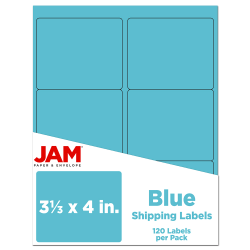 JAM Paper® Mailing Address Labels, Rectangle, 3 1/3" x 4", Blue, Pack Of 120