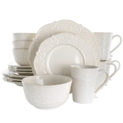 Elama Luna 16-Piece Embossed Dinnerware Set, White