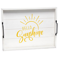 Elegant Designs Decorative Serving Tray, 2-1/4"H x 12"W x 15-1/2"D, White Wash Hello Sunshine