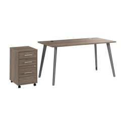WorkPro Motiva 60"W Modern Office Desk With 3-Drawer Rolling File Cabinet, Modern Hickory, Installation Included