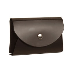 JAM Paper® Leather Business Card Case, Round Flap, 2 1/4" x 3 1/2" x 3/4", Dark Brown