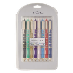 TUL® GL Series Retractable Gel Pens, Medium Point, 0.8 mm, Assorted Dots Barrels, Assorted Metallic Inks, Pack Of 8 Pens