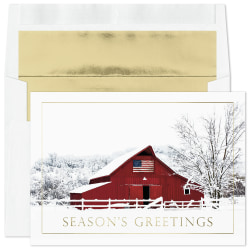 Custom Embellished Holiday Cards And Foil Envelopes, 7-7/8" x 5-5/8", Winter Americana, Box Of 25 Cards