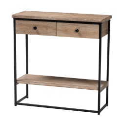 Baxton Studio Silas Modern Industrial Wood And Metal 2-Drawer Console Table, 31-1/2"H x 31-1/2"W x 11-13/16"D, Natural Brown Finished/Black