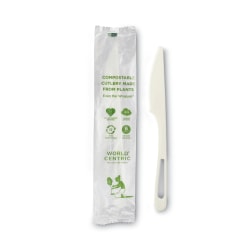 World Centric® TPLA Compostable Cutlery, Knife, 6-3/4", White, Pack Of 750 Knives