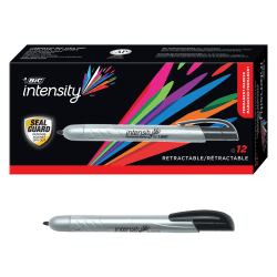 BIC Intensity Retractable Permanent Markers, Fine Point, Black, Pack Of 12 Markers