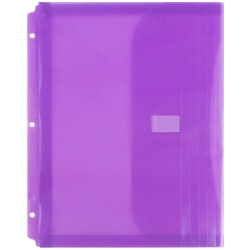 JAM Paper® Plastic Binder Envelopes With Hook-And-Loop Fastener, 8 5/8" x 11 1/2", Lilac, Pack Of 12