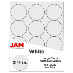 JAM Paper® Circle Label Sticker Seals, 2 1/2", White, Pack Of 120